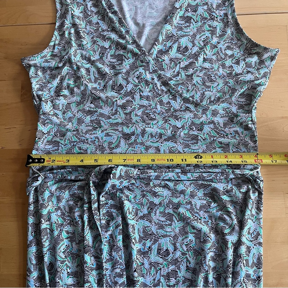 Leota Abstract Bird Leaf Turquoise Patterned Women's Faux Wrap Dress Size L - Picture 7 of 8